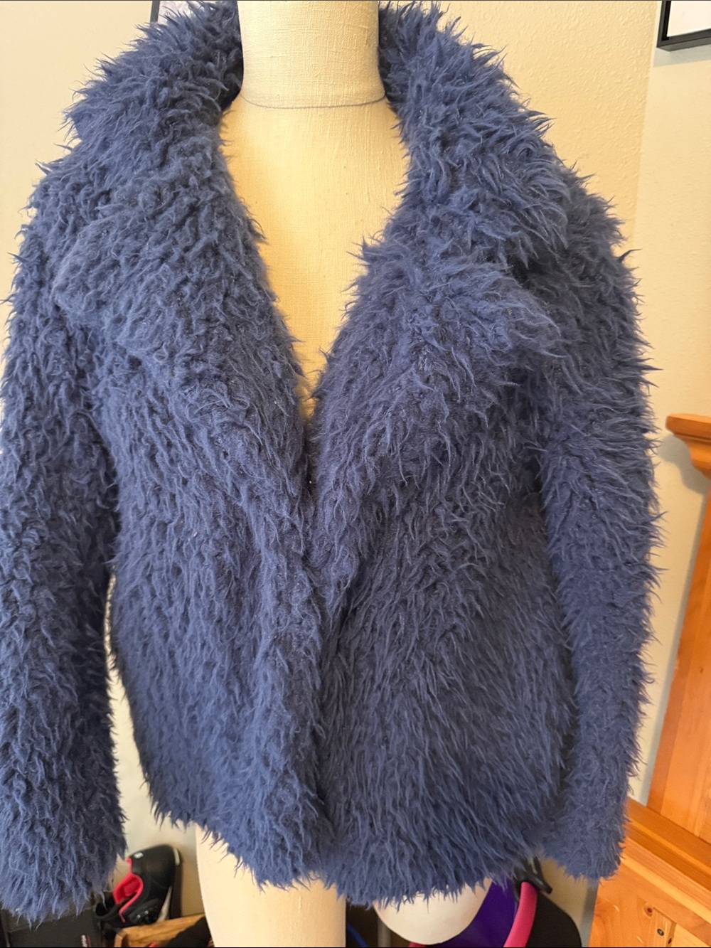Forever 21 Navy Faux Fur Teddy Jacket
